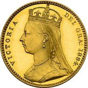 UK 1/2 Sovereign (Victoria Pattern) VICTORIA DEI GRA 1884 coin obverse