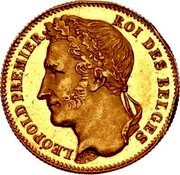 Belgium 1/4 Franc Leopold I Pattern 1834  Proof LEOPOLD PREMIER ROI DES BELGES BRAEMT F. coin obverse Belgium 1/4 Franc Leopold I Pattern 1834  Proof LEOPOLD PREMIER ROI DES BELGES BRAEMT F. coin obverse