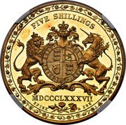 UK 1 Crown (Victoria Spink & Son Pattern) FIVE SHILLINGS MDCCCLXXXVII SPINK & SON coin reverse