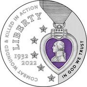 USA One Dollar National Purple Heart Hall of Honor -Colorized 2022 W COMBAT WOUNDED & KILLED IN ACTION LIBERTY 1932 2022 IN GOD WE TRUST coin reverse USA One Dollar National Purple Heart Hall of Honor -Colorized 2022 W COMBAT WOUNDED & KILLED IN ACTION LIBERTY 1932 2022 IN GOD WE TRUST coin reverse