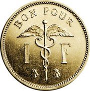 Belgium 1 Franc Albert I French 1922  Proof BON POUR 1 F coin reverse Belgium 1 Franc Albert I French 1922  Proof BON POUR 1 F coin reverse