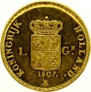 Netherlands 1 Gulden (Louis Napoleon Pattern) KONINGRIJK HOLLAND. 1. G N. 1807. coin reverse Netherlands 1 Gulden (Louis Napoleon Pattern) KONINGRIJK HOLLAND. 1. G N. 1807. coin reverse