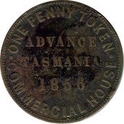 Australia 1 Penny Brickhill Campbell Town 1856 ONE PENNY TOKEN ADVANCE TASMANIA 1856 COMMERCIAL HOUSE coin obverse