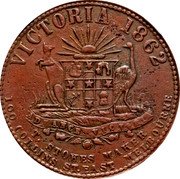 Australia 1 Penny (Jas Davey & Co) VICTORIA 1862 ADVANCE VICTORIA T.STOKES MAKER. 100 COLLINS ST. EAST MELBOURNE coin reverse