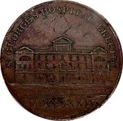 UK 1 Penny (Middlesex - London. St. George's Hospital) ST GEORGE'S HOSPITAL ERECTED MDCCXXXIV coin obverse UK 1 Penny (Middlesex - London. St. George's Hospital) ST GEORGE'S HOSPITAL ERECTED MDCCXXXIV coin obverse