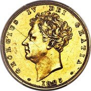 UK 1 Sovereign (George IV Pattern) GEORGIUS IV DEI GRATIA 1825 coin obverse UK 1 Sovereign (George IV Pattern) GEORGIUS IV DEI GRATIA 1825 coin obverse