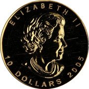 Canada 10 Dollars (Elizabeth II - Maple leaf. M7) 10 DOLLARS 2005 ELIZABETH II coin obverse Canada 10 Dollars (Elizabeth II - Maple leaf. M7) 10 DOLLARS 2005 ELIZABETH II coin obverse