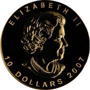 Canada 10 Dollars (Maple Leaf M7) 10 DOLLARS 2007 ELIZABETH II coin obverse Canada 10 Dollars (Maple Leaf M7) 10 DOLLARS 2007 ELIZABETH II coin obverse