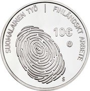 Finland 10 Euro SUOMALAINEN TYÖ fingerprint 2016 Proof SUOMALAINEN TYÖ FINLÄNDTSK ARBETE 10 € S coin obverse
