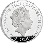 UK 10 Pounds Elizabeth II Gothic Crown Portrait - Piedfort 2021  Proof ELIZABETH II D G REG F D 10 POUNDS 2021 J C coin obverse UK 10 Pounds Elizabeth II Gothic Crown Portrait - Piedfort 2021  Proof ELIZABETH II D G REG F D 10 POUNDS 2021 J C coin obverse