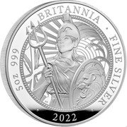 UK 10 Pounds The Britannia 2022 2022 5 OZ 999 BRITANNIA FINE SILVER 2022 coin reverse UK 10 Pounds The Britannia 2022 2022 5 OZ 999 BRITANNIA FINE SILVER 2022 coin reverse