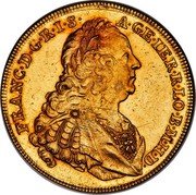 Belgium 10 Souverain Franz I Maria Theresia pattern 1751  KM# Pn2 FRANC D G R I S A GE IER R LO B M H D coin obverse