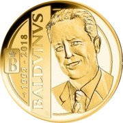 Belgium 100 Euro (25th Aniversary Death of King Baudouin) 1993 2018 BALDVINS coin reverse