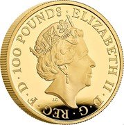 UK 100 Pounds Tudor Beast IIX The Lion Of England 2022 Proof JC ELIZABETH II D G REG FID DEF 100 POUNDS coin obverse UK 100 Pounds Tudor Beast IIX The Lion Of England 2022 Proof JC ELIZABETH II D G REG FID DEF 100 POUNDS coin obverse