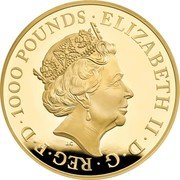 UK 1000 Pounds (Elizabeth II 5th portrait) ELIZABETH II D G REG F D 1000 POUNDS J.C coin obverse UK 1000 Pounds (Elizabeth II 5th portrait) ELIZABETH II D G REG F D 1000 POUNDS J.C coin obverse