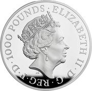 UK 1000 Pounds (Elizabeth II Seymour Panther) ELIZABETH II D G REG F D 1000 POUNDS J.C coin obverse UK 1000 Pounds (Elizabeth II Seymour Panther) ELIZABETH II D G REG F D 1000 POUNDS J.C coin obverse