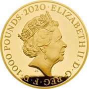UK 1000 Pounds Elizabeth II The Three Graces 2020  Proof ELIZABETH II D G REG F D 1000 POUNDS 2020 J.C coin obverse UK 1000 Pounds Elizabeth II The Three Graces 2020  Proof ELIZABETH II D G REG F D 1000 POUNDS 2020 J.C coin obverse