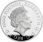UK 1000 Pounds (Elizabeth II Una & The Lion) ELIZABETH II D G REG FID DEF 1000 POUNDS J.C coin obverse UK 1000 Pounds (Elizabeth II Una & The Lion) ELIZABETH II D G REG FID DEF 1000 POUNDS J.C coin obverse
