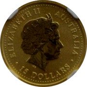 Australia 15 Dollars Kangaroo 2001 THE AUSTRALIAN NUGGET 1 10 OZ 9999 GOLD 2001 coin obverse Australia 15 Dollars Kangaroo 2001 THE AUSTRALIAN NUGGET 1 10 OZ 9999 GOLD 2001 coin obverse