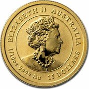 Australia 15 Dollars Lunar Ox BU Series III Colorized No data 1/10 OZ 9999 AU ELIZABETH II AUSTRALIA 15 DOLLARS coin obverse Australia 15 Dollars Lunar Ox BU Series III Colorized No data 1/10 OZ 9999 AU ELIZABETH II AUSTRALIA 15 DOLLARS coin obverse