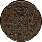 Belgium 2 1/2 Francs (Leopold I) L'UNION FAIT LA FORCE 2 1/2 F. 1850 coin reverse Belgium 2 1/2 Francs (Leopold I) L'UNION FAIT LA FORCE 2 1/2 F. 1850 coin reverse