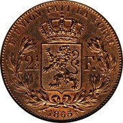 Belgium 2 1/2 Francs (Leopold I - Pattern) L'UNION FAIT LA FORCE 2 1/2 F. 1865 coin reverse Belgium 2 1/2 Francs (Leopold I - Pattern) L'UNION FAIT LA FORCE 2 1/2 F. 1865 coin reverse