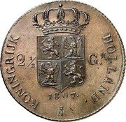 Netherlands 2 1/2 Guldens (Louis Napoleon Pattern) KONINGRIJK HOLLAND. 2½ G N. 1807. coin reverse Netherlands 2 1/2 Guldens (Louis Napoleon Pattern) KONINGRIJK HOLLAND. 2½ G N. 1807. coin reverse