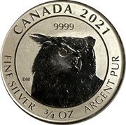 Canada 2 Dollars (Animal Portrait - Owl) 2021 3/4 OZ ARGENT PUR 9999 CANADA FINE SILVER coin reverse Canada 2 Dollars (Animal Portrait - Owl) 2021 3/4 OZ ARGENT PUR 9999 CANADA FINE SILVER coin reverse