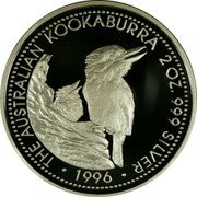 Australia 2 Dollars Kookaburra 1996 Proof KM# 319a THE AUSTRALIAN KOOKABURRA 2 OZ. 999 SILVER 1996 coin reverse Australia 2 Dollars Kookaburra 1996 Proof KM# 319a THE AUSTRALIAN KOOKABURRA 2 OZ. 999 SILVER 1996 coin reverse