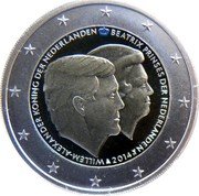 Netherlands 2 Euro (King William Alexander & Princess Beatrix. Blue Crown) WILLEM-ALEXANDER KONING DER NEDERLANDEN BEATRIX PRINSES DER NEDERLANDEN 2014 coin obverse