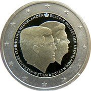 Netherlands 2 Euro (King William Alexander & Princess Beatrix. White Crown) WILLEM-ALEXANDER KONING DER NEDERLANDEN BEATRIX PRINSES DER NEDERLANDEN 2014 coin obverse
