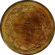Belgium 2 Francs Pattern -Leopold I 1834  2 FRANCS 1834 coin reverse Belgium 2 Francs Pattern -Leopold I 1834  2 FRANCS 1834 coin reverse