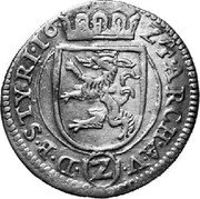 Austria 2 Kreuzer Ferdinand II Graz 1624 KM# 489 ARCH AV (2) D B STYRI 16 24 coin reverse