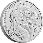 UK 2 Pounds 350 years of Britannia on UK coins 2022 Brilliant Uncirculated BRITANNIA 2022 1 OZ 999 FINE SILVER SD coin reverse UK 2 Pounds 350 years of Britannia on UK coins 2022 Brilliant Uncirculated BRITANNIA 2022 1 OZ 999 FINE SILVER SD coin reverse