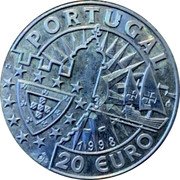 Portugal 20 Euro Lisbon Sail 98 - Vasco Da Gama Memorial 1998 Proof 1998 20 EURO PORTUGAL coin obverse