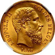 Belgium 20 Francs (Leopold II Pattern) LEOPOLD II ROI DES BELGES L W 1870 coin obverse Belgium 20 Francs (Leopold II Pattern) LEOPOLD II ROI DES BELGES L W 1870 coin obverse
