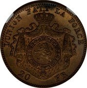 Belgium 20 Francs (Leopold II - Piedfort) L'UNION FAIT LA FORCE 20 FR. coin reverse Belgium 20 Francs (Leopold II - Piedfort) L'UNION FAIT LA FORCE 20 FR. coin reverse