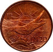 Malta 20 Pounds Merrill Blue Rock Thrush Trial Strike 1972  1972 £M 20 SPECIMEN coin reverse