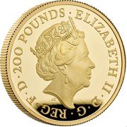 UK 200 Pounds (Celebration of Womanhood) ELIZABETH II • D • G • REG • F • D • 200 POUNDS • 2022•. coin obverse UK 200 Pounds (Celebration of Womanhood) ELIZABETH II • D • G • REG • F • D • 200 POUNDS • 2022•. coin obverse