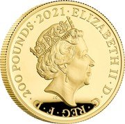 UK 200 Pounds Elizabeth II Gothic Crown Portrait 2021  Proof ELIZABETH II D G REG F D 200 POUNDS 2021 J.C coin obverse UK 200 Pounds Elizabeth II Gothic Crown Portrait 2021  Proof ELIZABETH II D G REG F D 200 POUNDS 2021 J.C coin obverse