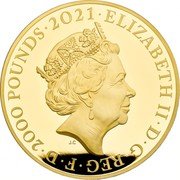 UK 2000 Pounds Elizabeth II Gothic Crown Portrait 2021  Proof ELIZABETH II D G REG F D 2000 POUNDS 2021 J C coin obverse UK 2000 Pounds Elizabeth II Gothic Crown Portrait 2021  Proof ELIZABETH II D G REG F D 2000 POUNDS 2021 J C coin obverse