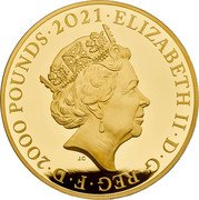 UK 2000 Pounds Elizabeth II Prince Philip 2021  Proof ELIZABETH II D G REG F D 2000 POUNDS 2021 J.C coin obverse UK 2000 Pounds Elizabeth II Prince Philip 2021  Proof ELIZABETH II D G REG F D 2000 POUNDS 2021 J.C coin obverse
