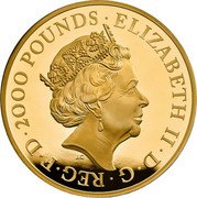 UK 2000 Pounds (Elizabeth II The Queen's Beasts Completer) ELIZABETH II D G REG F D 2000 POUNDS J.C coin obverse UK 2000 Pounds (Elizabeth II The Queen's Beasts Completer) ELIZABETH II D G REG F D 2000 POUNDS J.C coin obverse