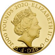 UK 2000 Pounds Elizabeth II The Three Graces 2020  Proof ELIZABETH II D G REG F D 2000 POUNDS 2020 J.C coin obverse UK 2000 Pounds Elizabeth II The Three Graces 2020  Proof ELIZABETH II D G REG F D 2000 POUNDS 2020 J.C coin obverse