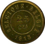 Belgium 25 Centimes (Albert I Pattern) BELGIQUE BELGIE 25 CES 1915 coin obverse Belgium 25 Centimes (Albert I Pattern) BELGIQUE BELGIE 25 CES 1915 coin obverse