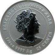 Australia 25 Cents (Lunar Chinese Ox Zodiac Colorized) ELIZABETH II AUSTRALIA 1/4 OZ 9999 AG 25 CENTS coin obverse