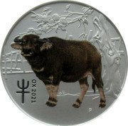 Australia 25 Cents (Lunar Chinese Ox Zodiac Colorized) OX 2021 coin reverse