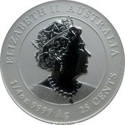 Australia 25 Cents Lunar Chinese Tiger Zodiac Colorized 2022 ELIZABETH II AUSTRALIA 1/4 0Z 9999 AG 25 CENTS coin obverse