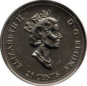 Canada 25 Cents Millennium Token Mule ND (2000)  (fr) 400 pièces connues à ce jour ELIZABETH II D G REGINA 25 CENTS coin obverse Canada 25 Cents Millennium Token Mule ND (2000)  (fr) 400 pièces connues à ce jour ELIZABETH II D G REGINA 25 CENTS coin obverse