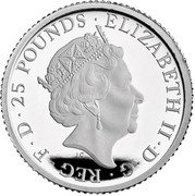 UK 25 Pounds Britannia 2022 ELIZABETH II D G REG F D 25 POUNDS 2022 JC coin obverse UK 25 Pounds Britannia 2022 ELIZABETH II D G REG F D 25 POUNDS 2022 JC coin obverse